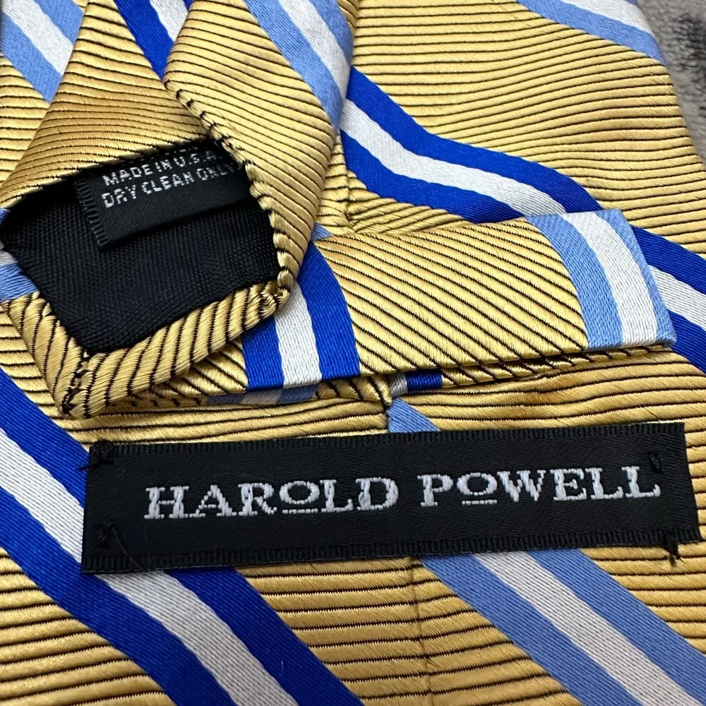 Harold Powell Silk Necktie in Yellow/Orange Blue Stripe
